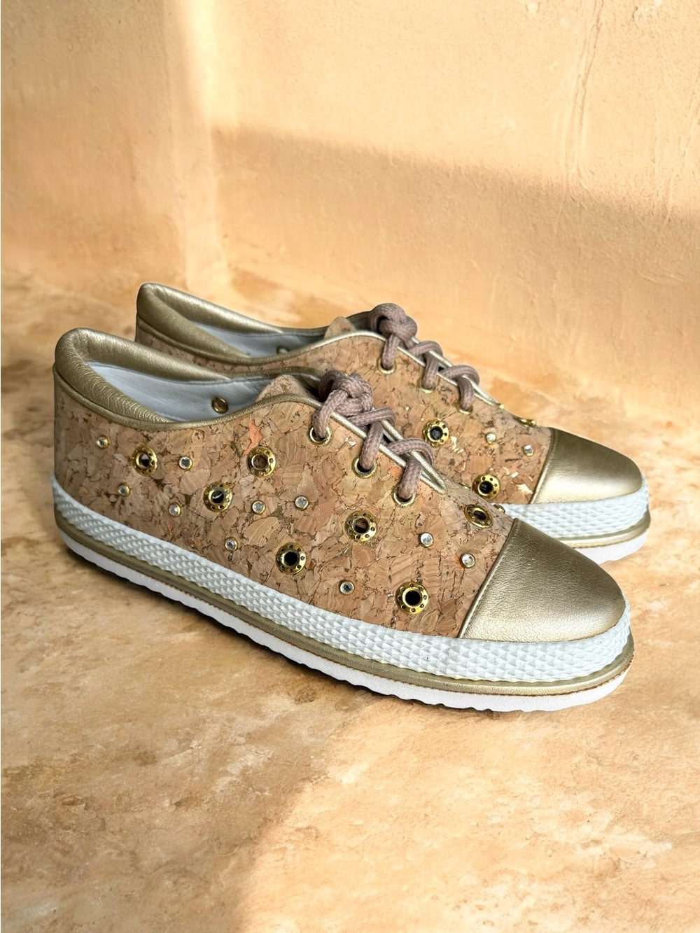 Stuart Weitzman Cork Metallic Sneakers